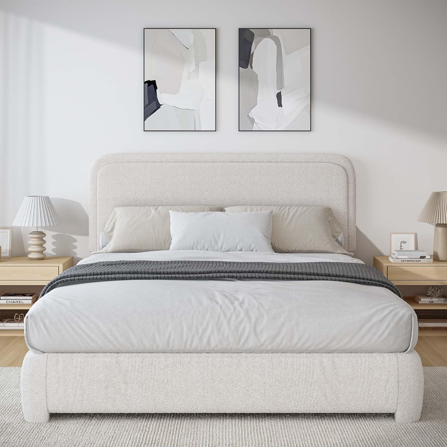 BoucleFabric Bed Frame