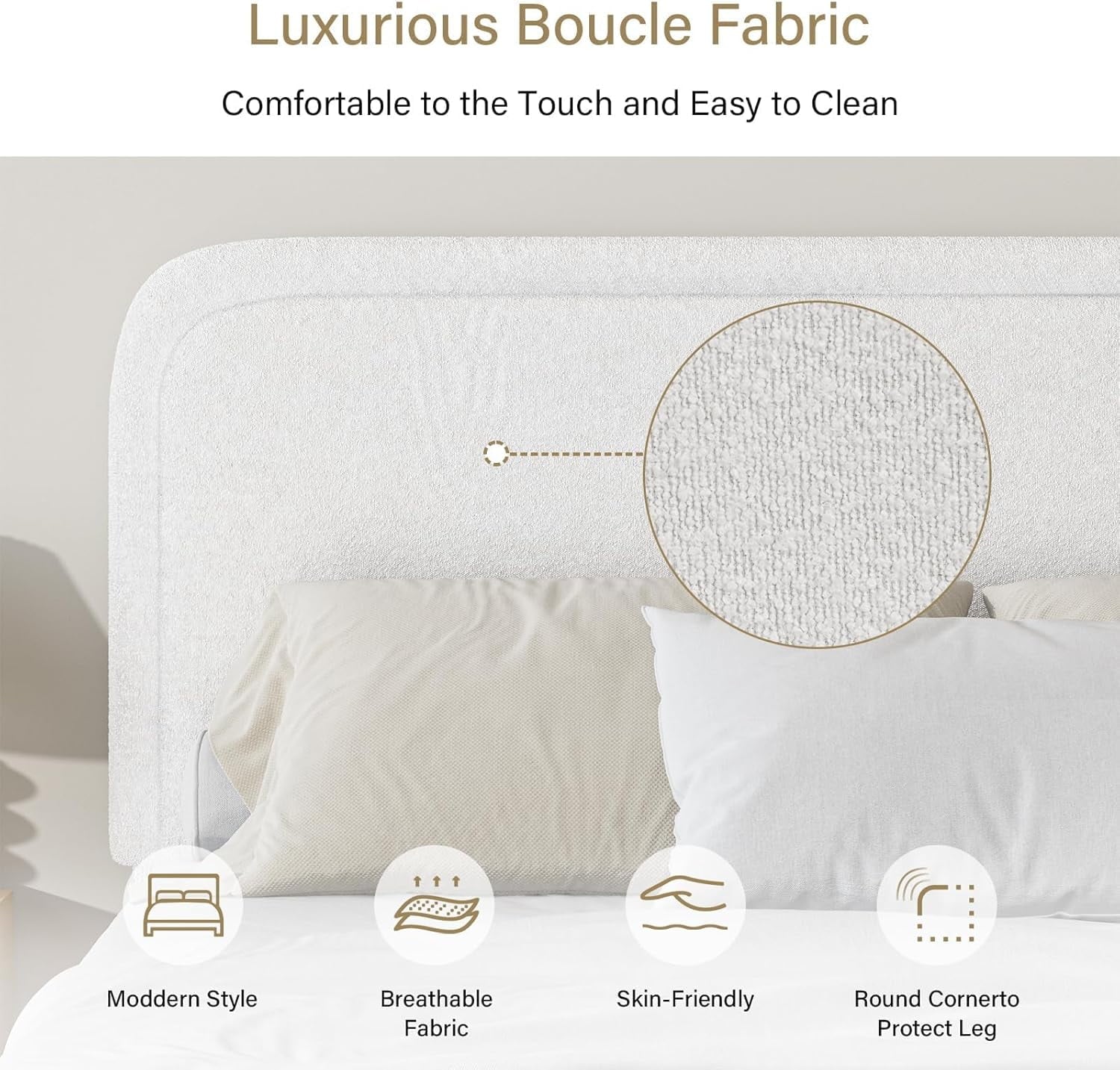 BoucleFabric Bed Frame